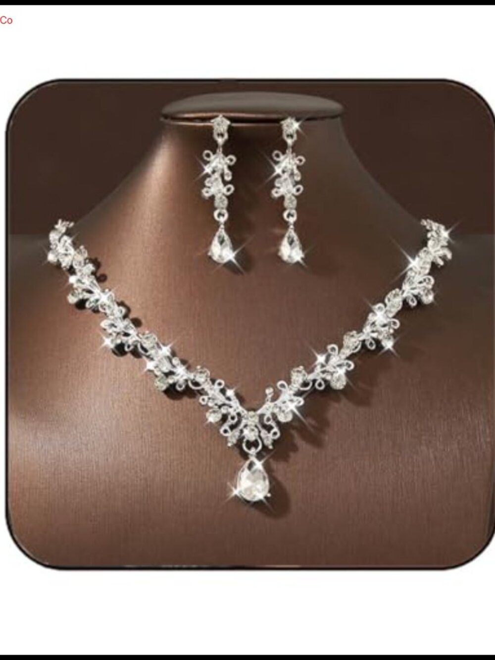 Rhinestone Wedding Necklace Earrings Set Silver-Tone for Women